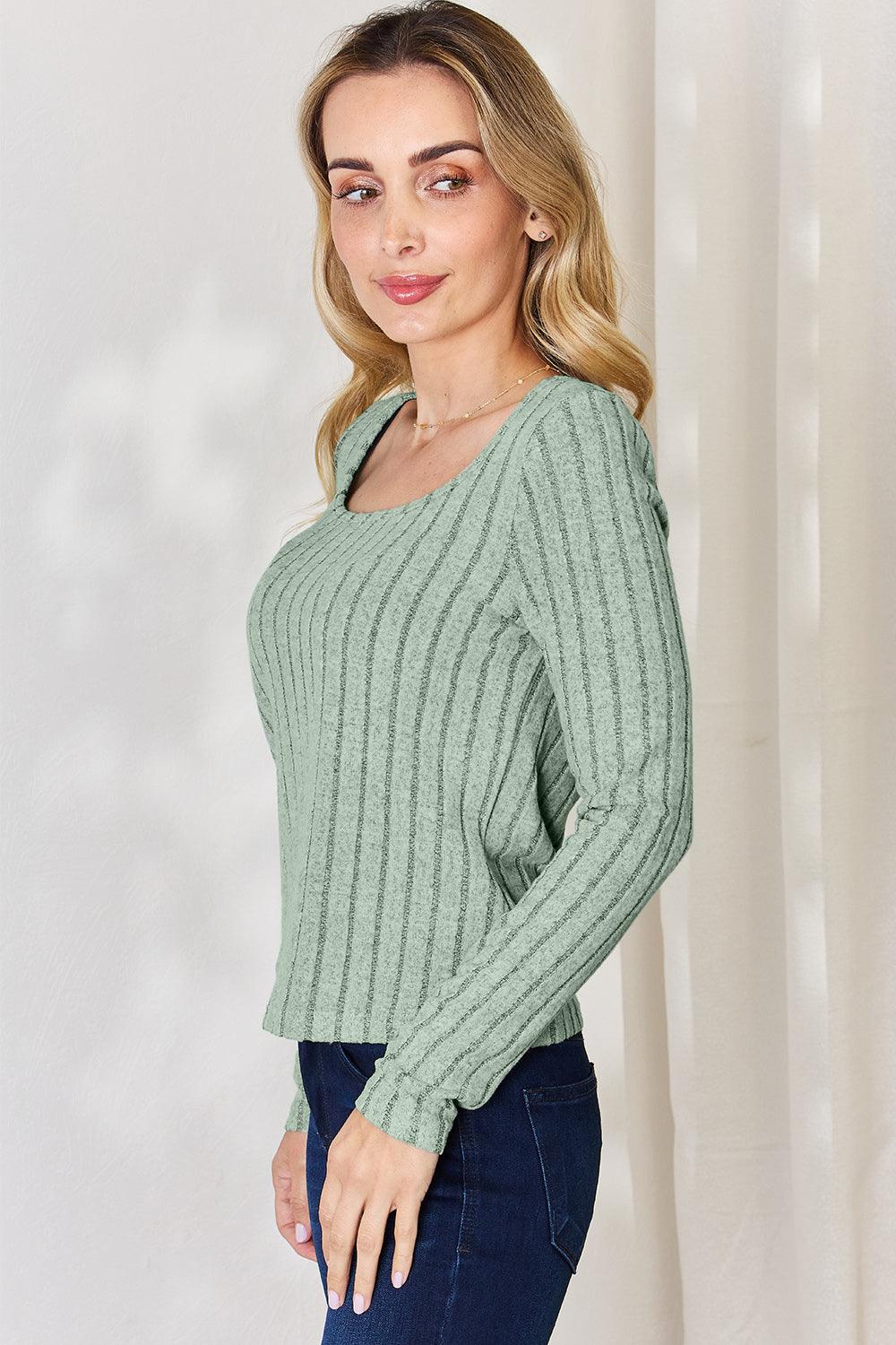 Get trendy with Full Size Ribbed Long Sleeve T-Shirt - T-Shirt available at Styles Code. Grab yours today!