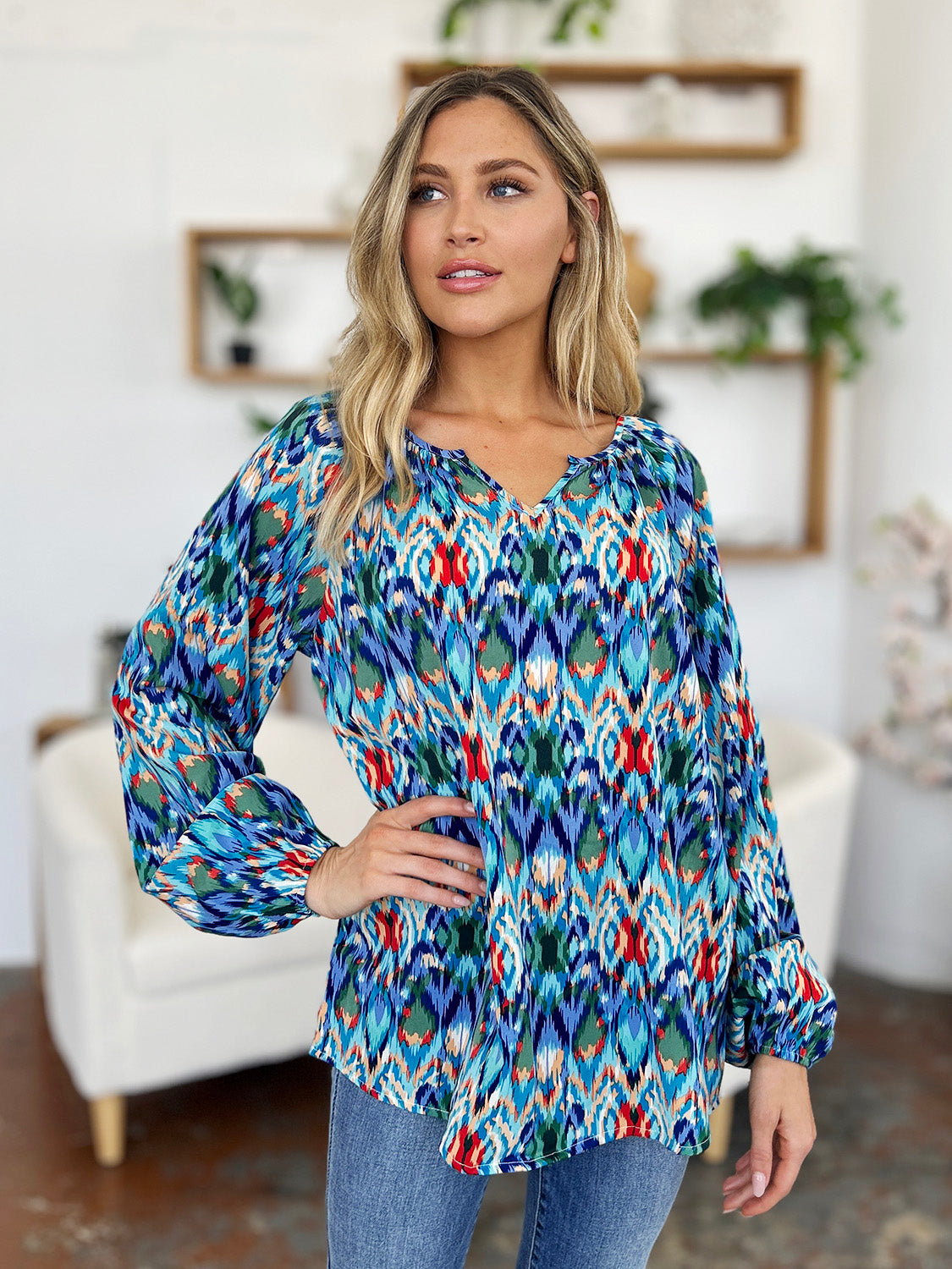 Get trendy with Full Size Balloon Sleeve Blouse - Blouse available at Styles Code. Grab yours today!