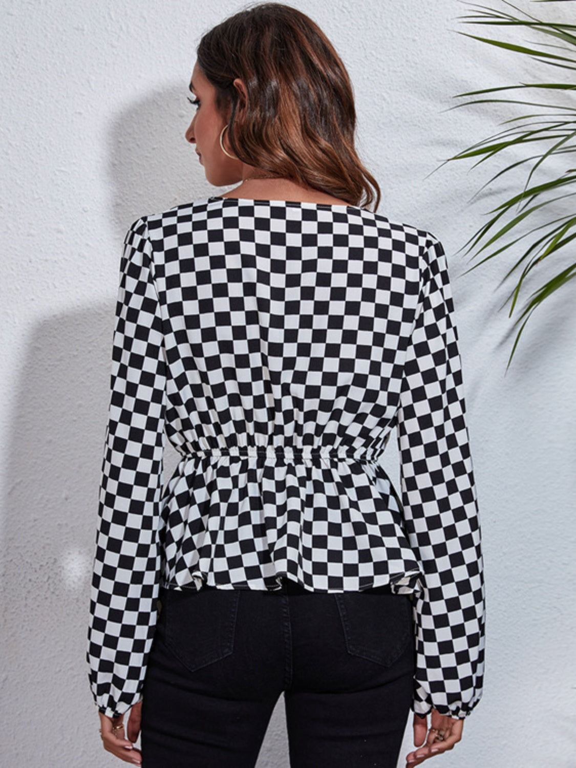 Get trendy with Ruched Printed V-Neck Blouse - Blouse available at Styles Code. Grab yours today!