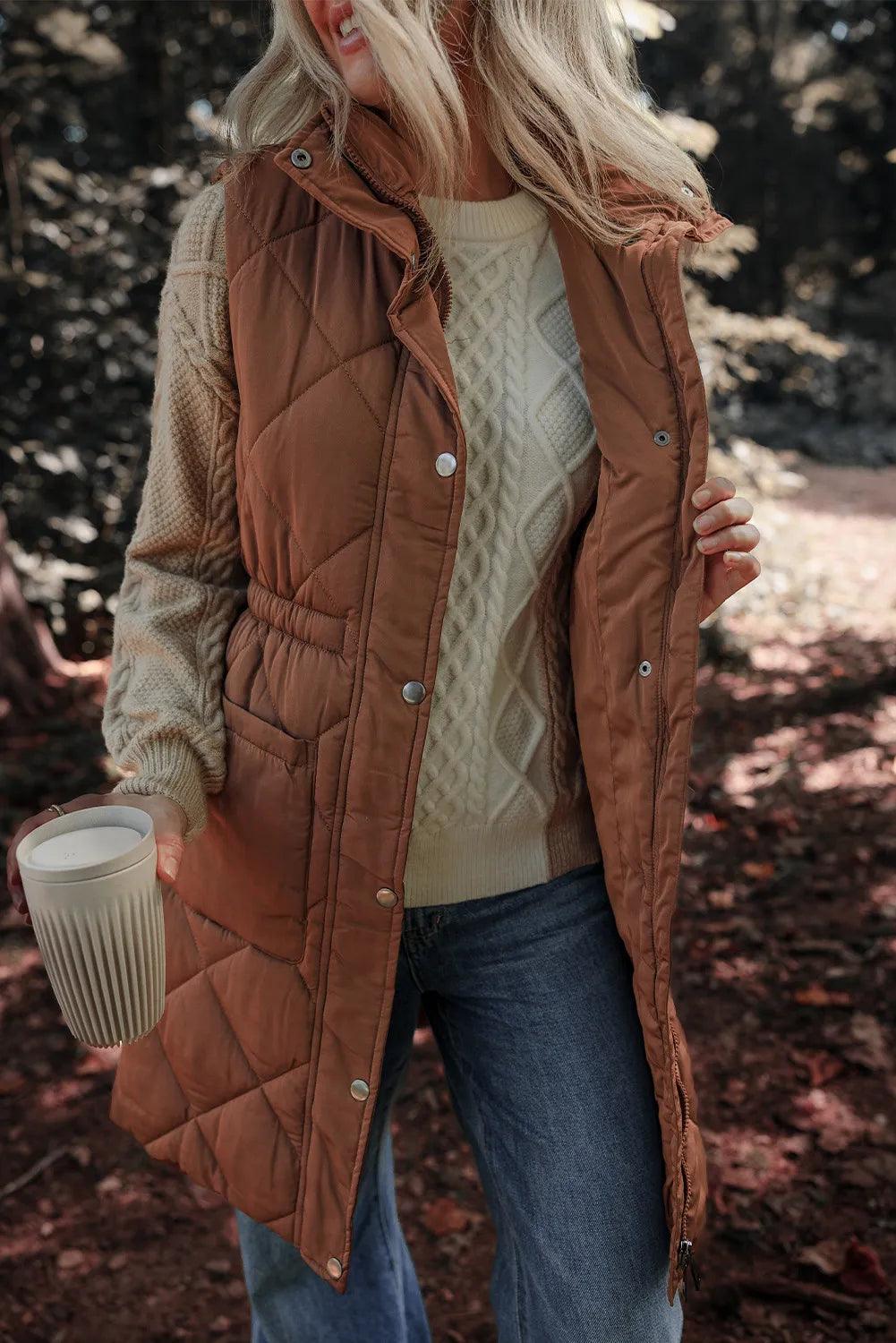 Get trendy with Pocketed Zipper and Button Vest Coat - available at Styles Code. Grab yours today!