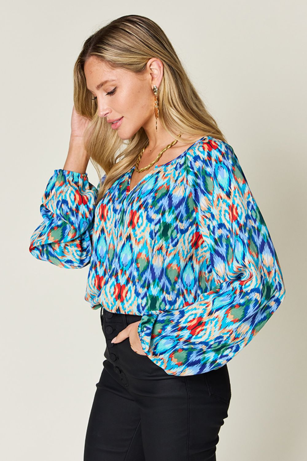 Get trendy with Full Size Balloon Sleeve Blouse - Blouse available at Styles Code. Grab yours today!