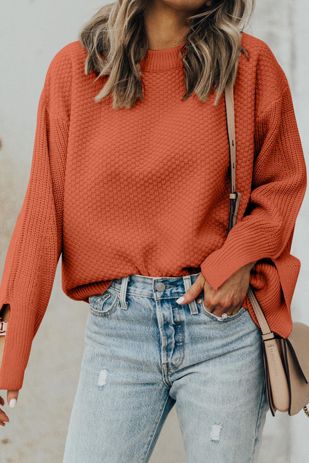 Get trendy with Textured Round Neck Long Sleeve Sweater - available at Styles Code. Grab yours today!