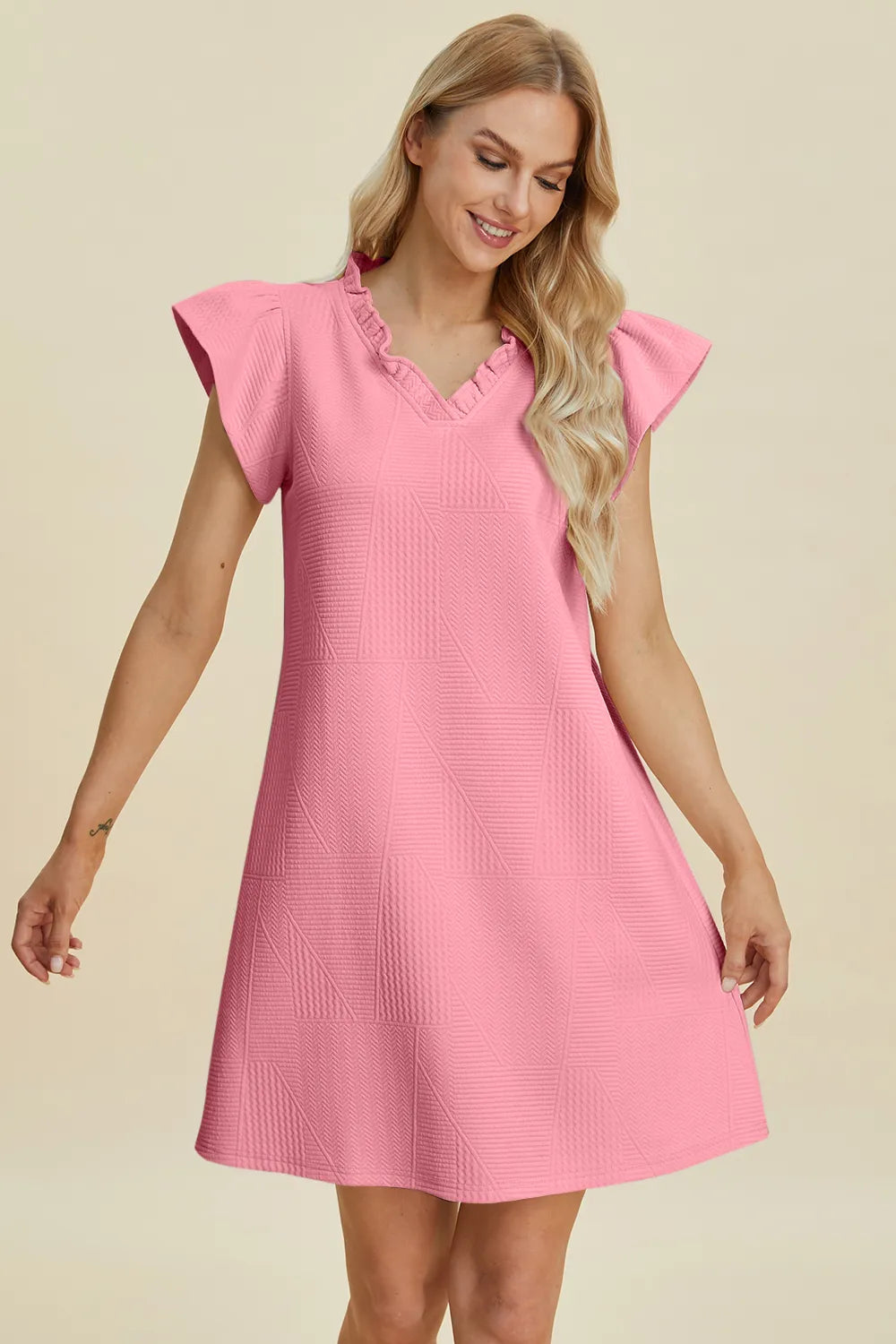 Get trendy with Full Size Ruffled V-Neck Dress - Dress available at Styles Code. Grab yours today!