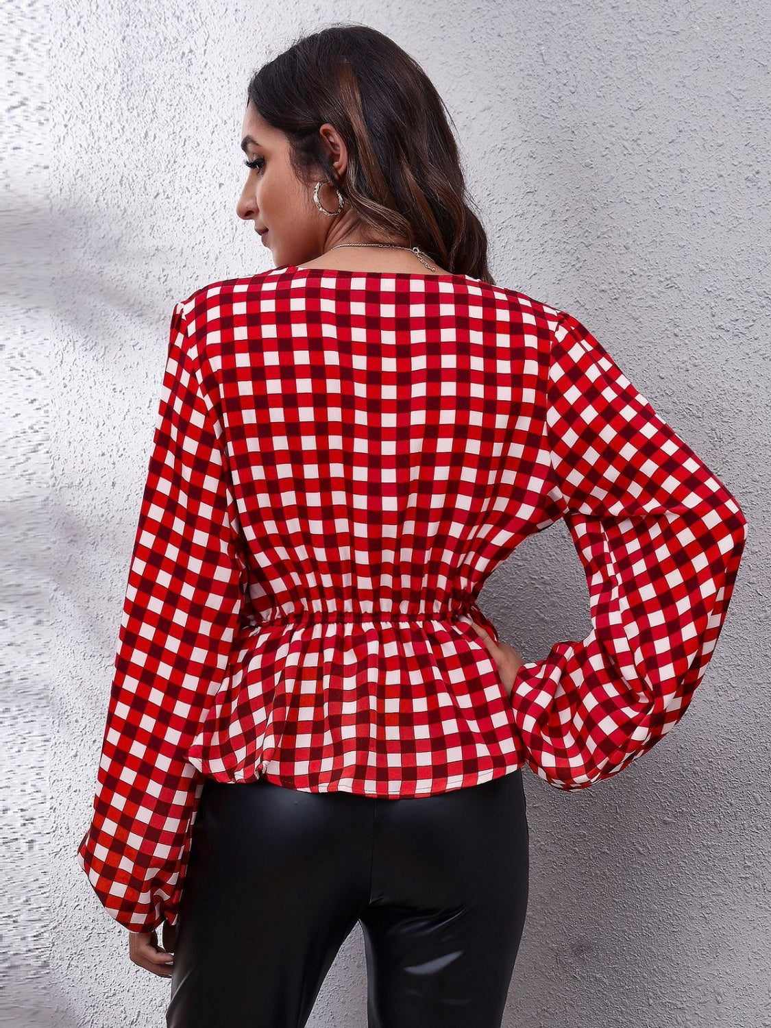 Get trendy with Ruched Printed V-Neck Blouse - Blouse available at Styles Code. Grab yours today!