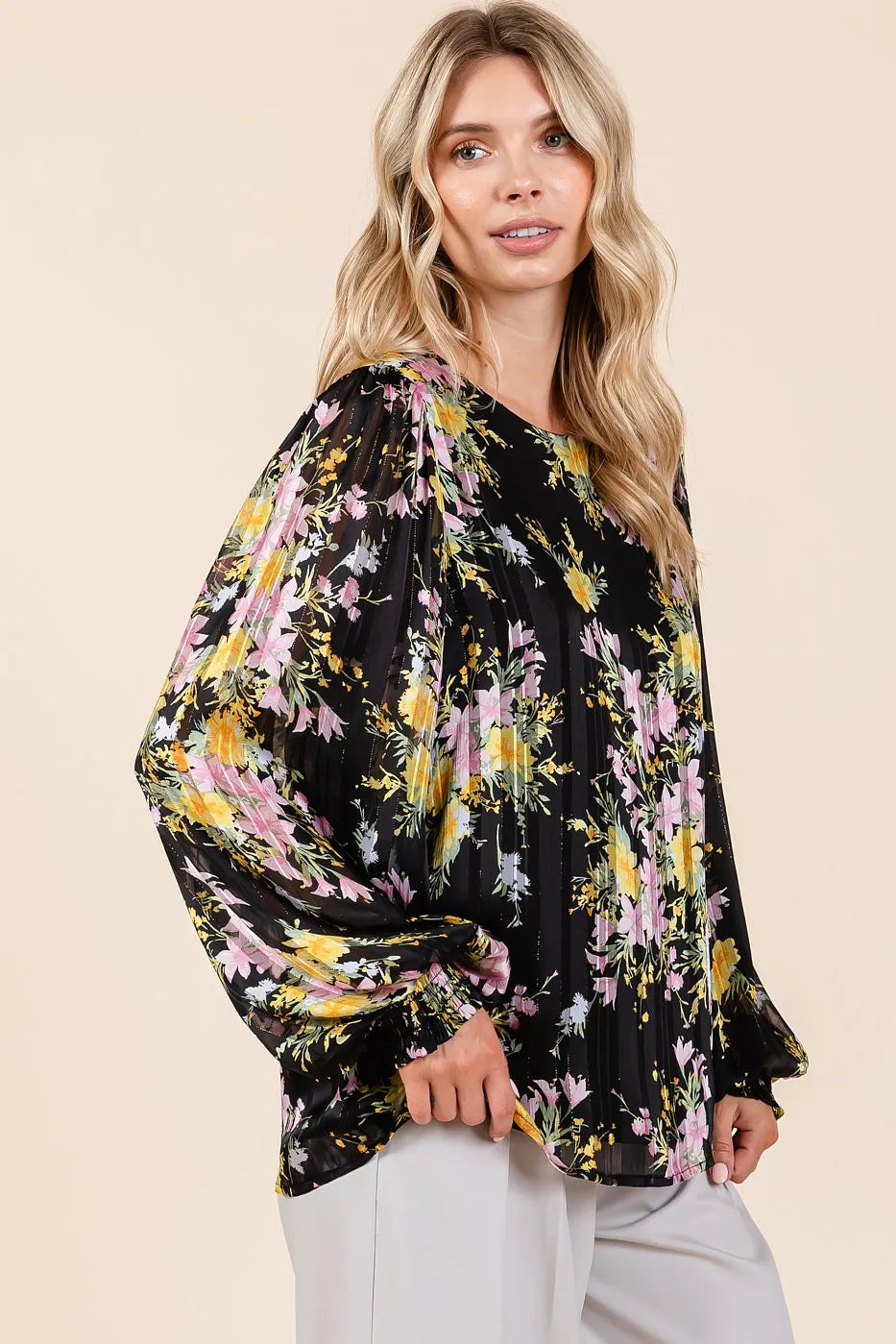 Get trendy with Satin Gold Long Sleeve Chiffon Top - Top available at Styles Code. Grab yours today!