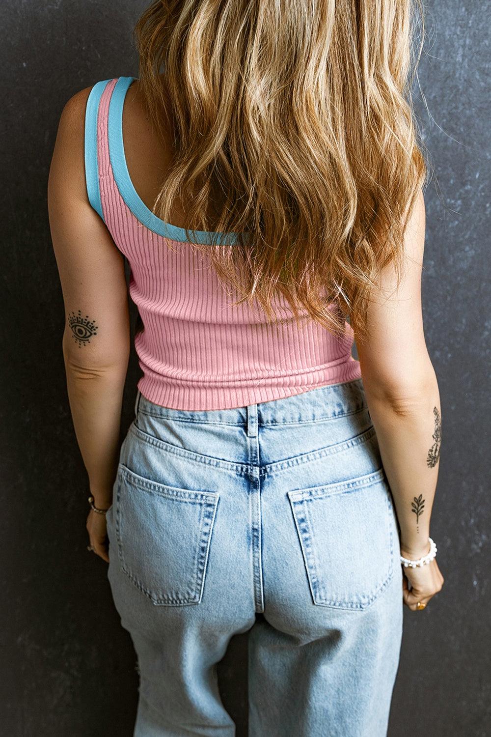 Get trendy with Contrast Trim Ribbed Knit Vest - Tank Top available at Styles Code. Grab yours today!