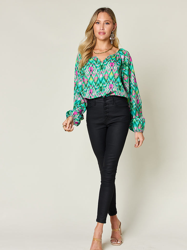 Get trendy with Full Size Balloon Sleeve Blouse - Blouse available at Styles Code. Grab yours today!
