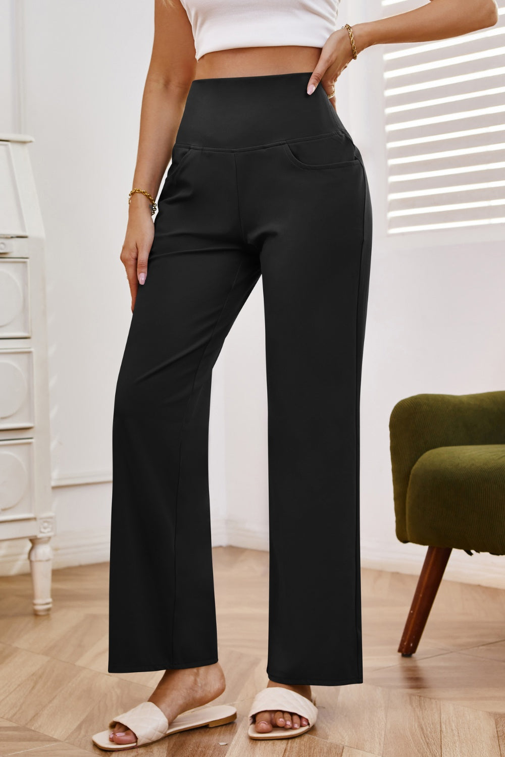 Get trendy with High Waist Wide Leg Pants with Pockets - Pants available at Styles Code. Grab yours today!