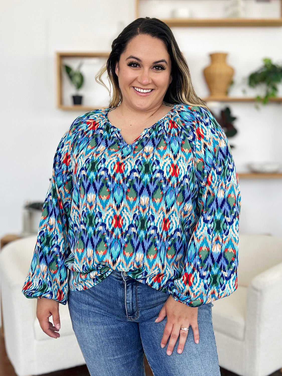 Get trendy with Full Size Balloon Sleeve Blouse - Blouse available at Styles Code. Grab yours today!