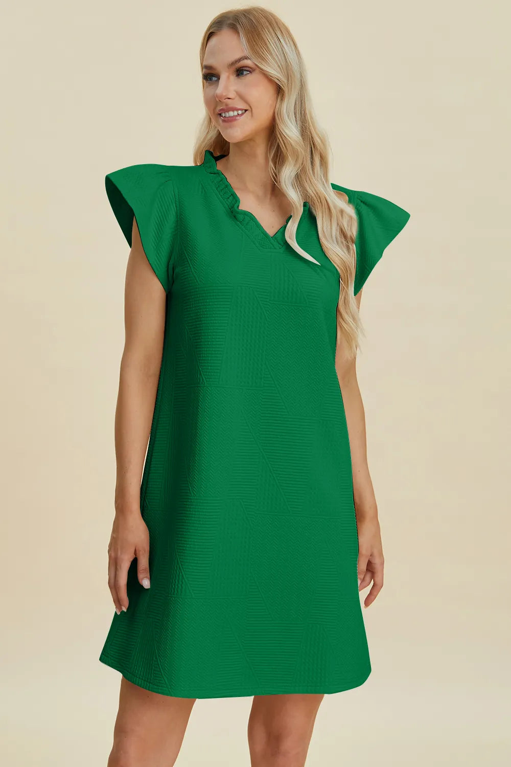 Get trendy with Full Size Ruffled V-Neck Dress - Dress available at Styles Code. Grab yours today!