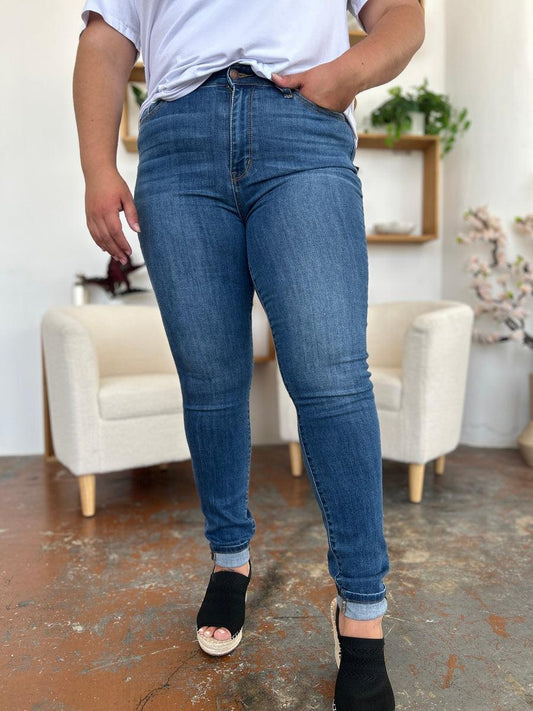 Get trendy with Full Size Cuffed Hem Skinny Jeans - Plus Size available at Styles Code. Grab yours today!