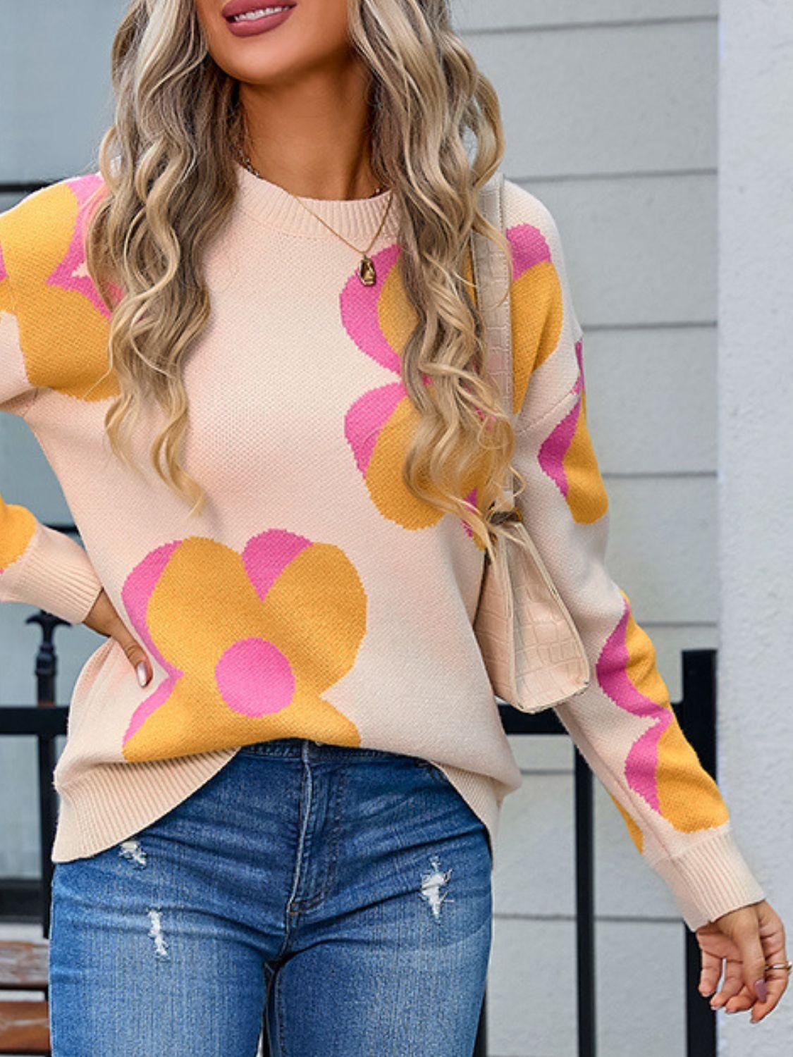 Get trendy with Angel Wings Flower Round Neck Sweater - available at Styles Code. Grab yours today!