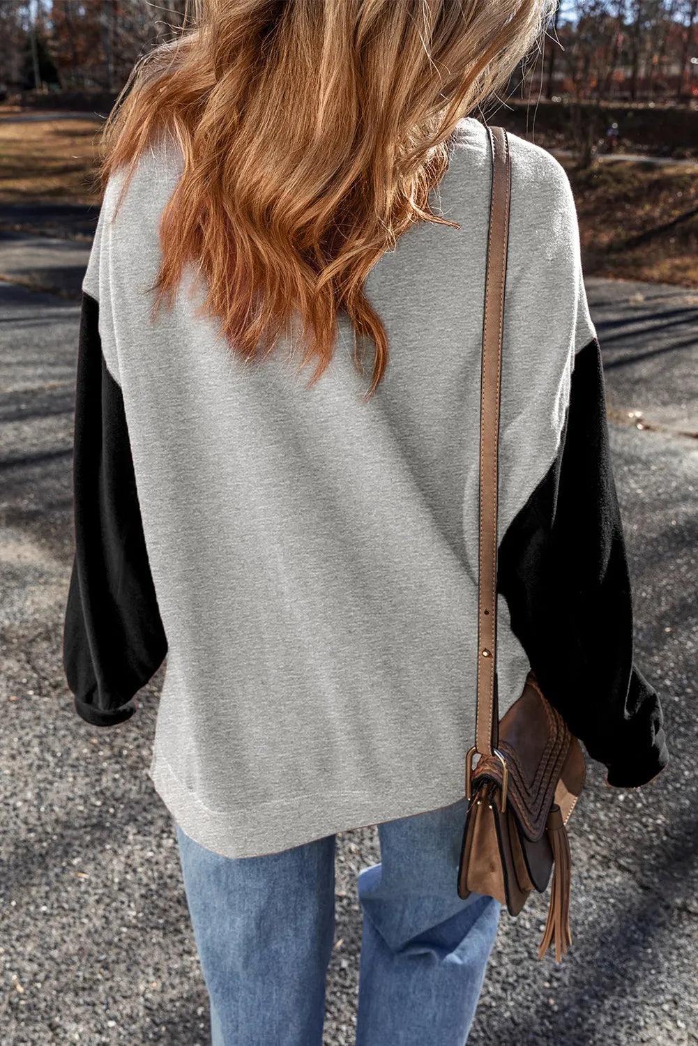 Get trendy with Contrast Round Neck Long Sleeve Sweatshirt - available at Styles Code. Grab yours today!