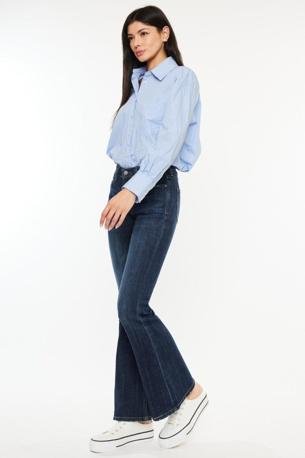 Get trendy with Full Size Mid Rise Flare Jeans - Jeans available at Styles Code. Grab yours today!