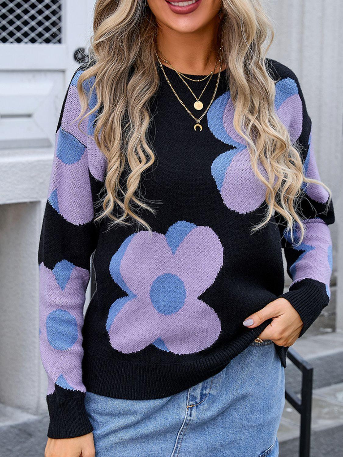 Get trendy with Angel Wings Flower Round Neck Sweater - available at Styles Code. Grab yours today!