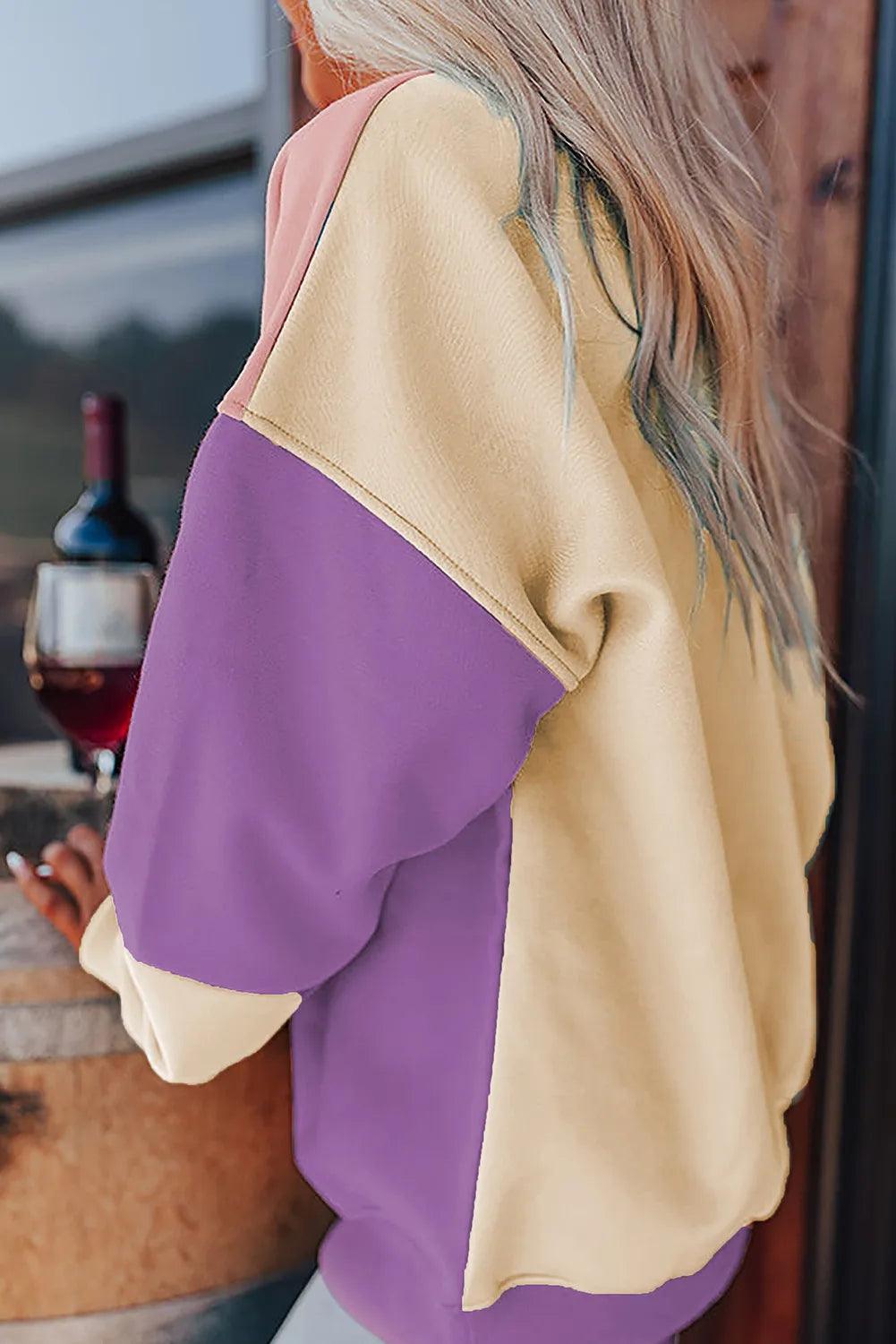 Get trendy with Color Block Round Neck Long Sleeve Sweatshirt - available at Styles Code. Grab yours today!