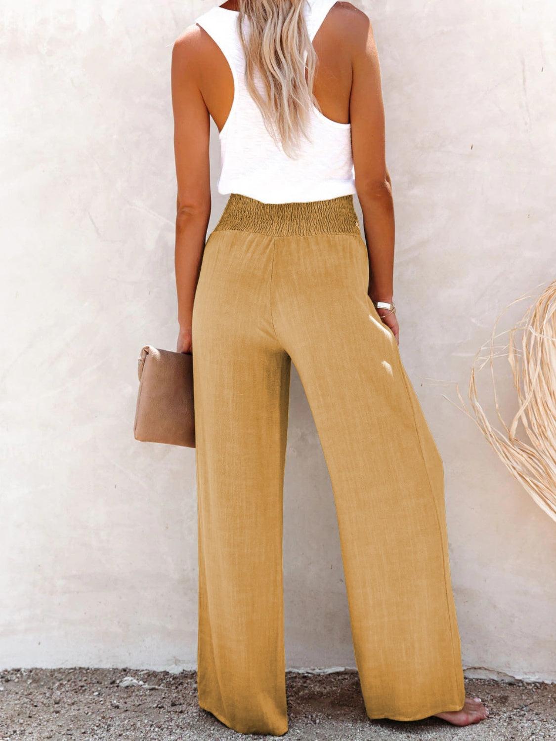 Get trendy with Full Size Decorative Button High Waist Pants - Pants available at Styles Code. Grab yours today!