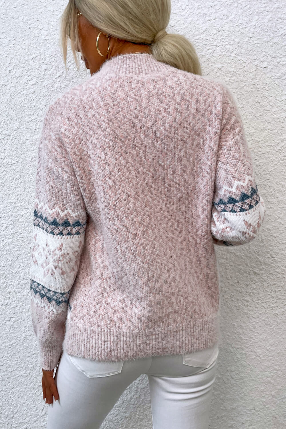 Get trendy with Snowflake Pattern Mock Neck Sweater - Sweaters available at Styles Code. Grab yours today!