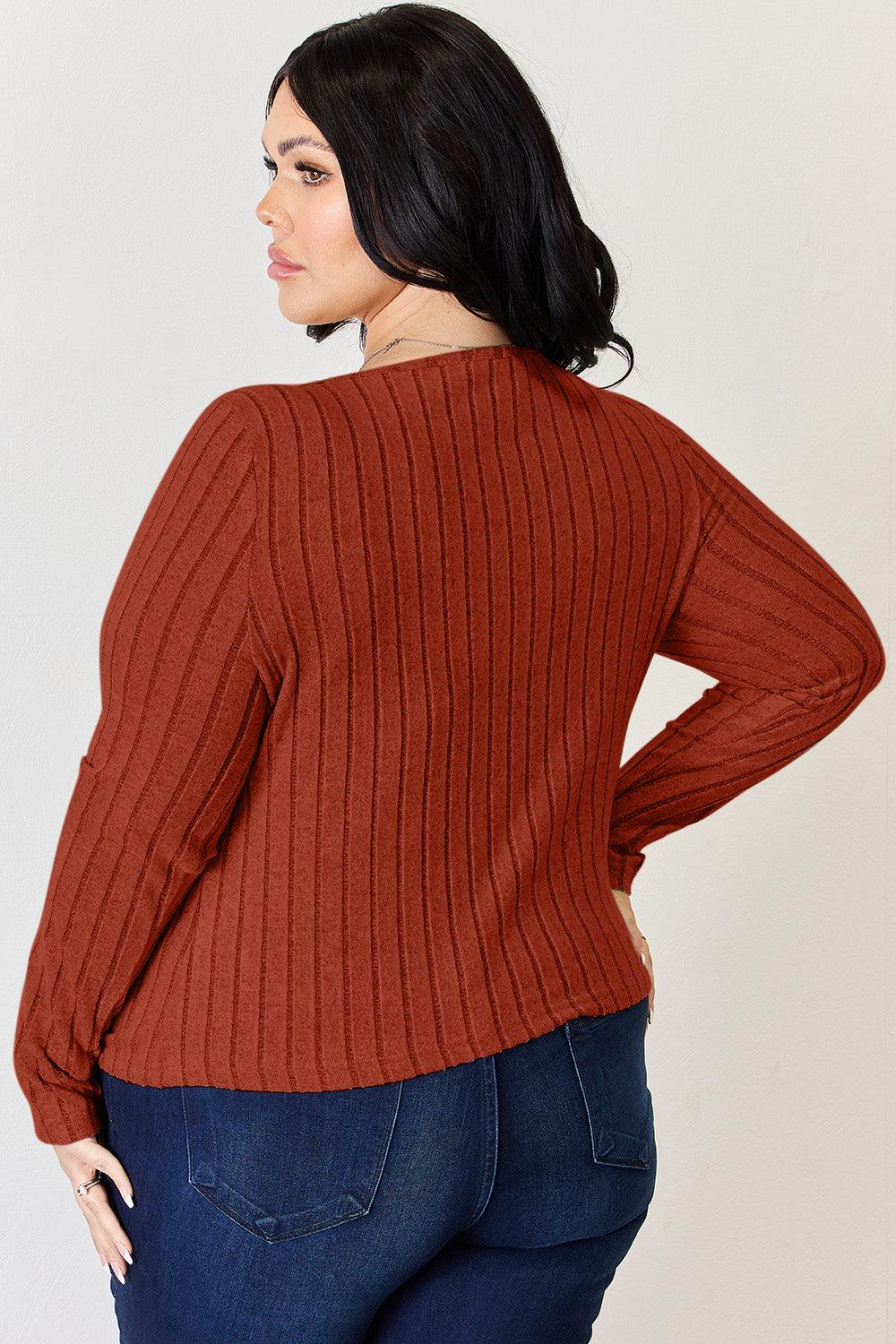 Get trendy with Full Size Ribbed Long Sleeve T-Shirt - T-Shirt available at Styles Code. Grab yours today!
