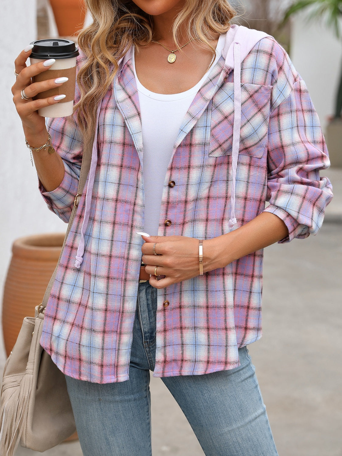 Get trendy with Plaid Long Sleeve Hooded Jacket - Jackets available at Styles Code. Grab yours today!