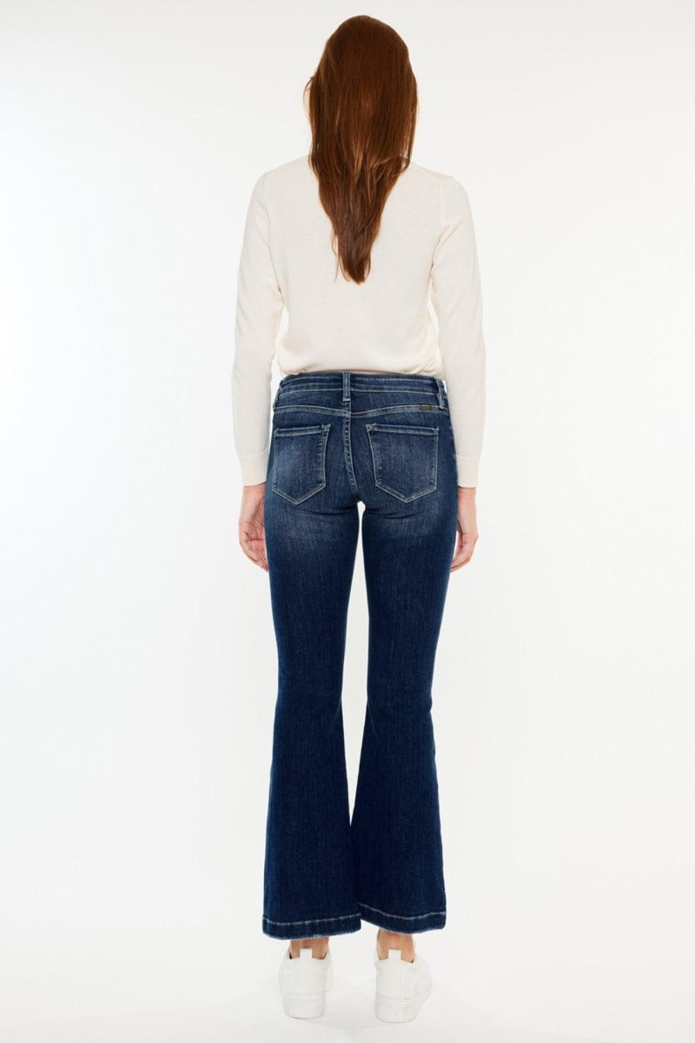 Get trendy with Mid Rise Button Fly Flare Jeans - Jeans available at Styles Code. Grab yours today!