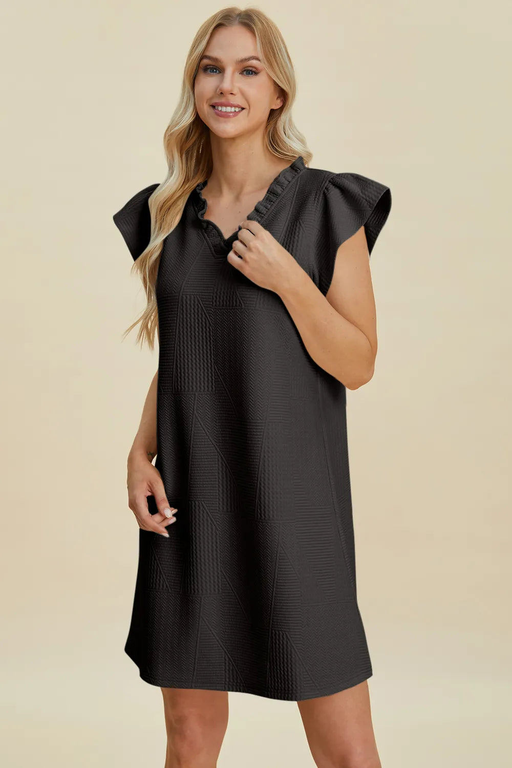 Get trendy with Full Size Ruffled V-Neck Dress - Dress available at Styles Code. Grab yours today!