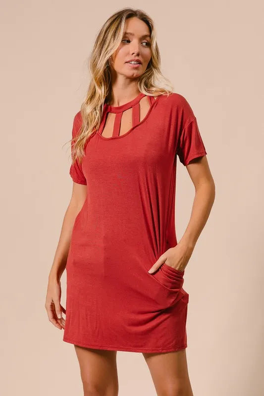 Get trendy with Front Cutout Mini Tee Dress - Dress available at Styles Code. Grab yours today!