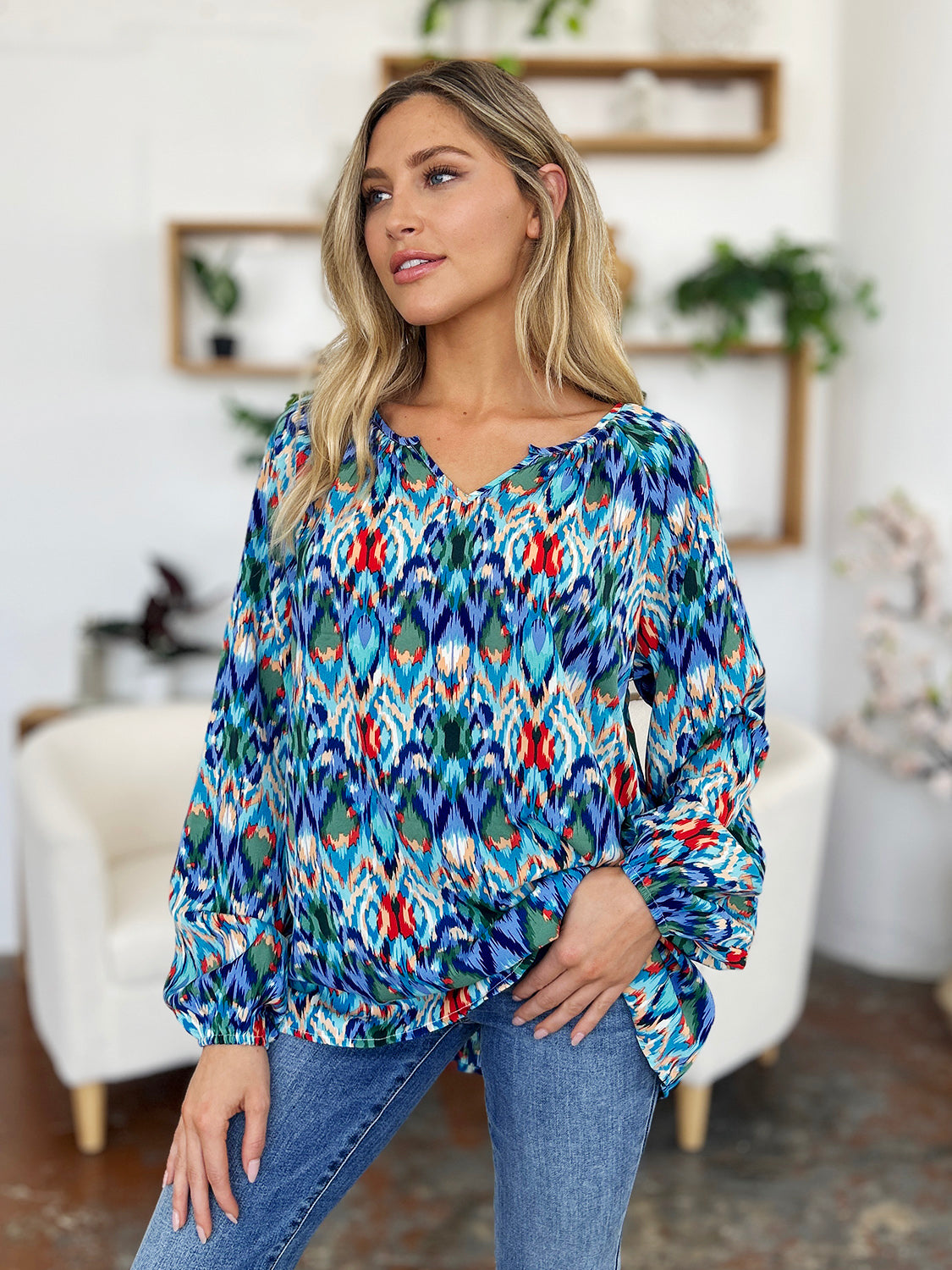 Get trendy with Full Size Balloon Sleeve Blouse - Blouse available at Styles Code. Grab yours today!