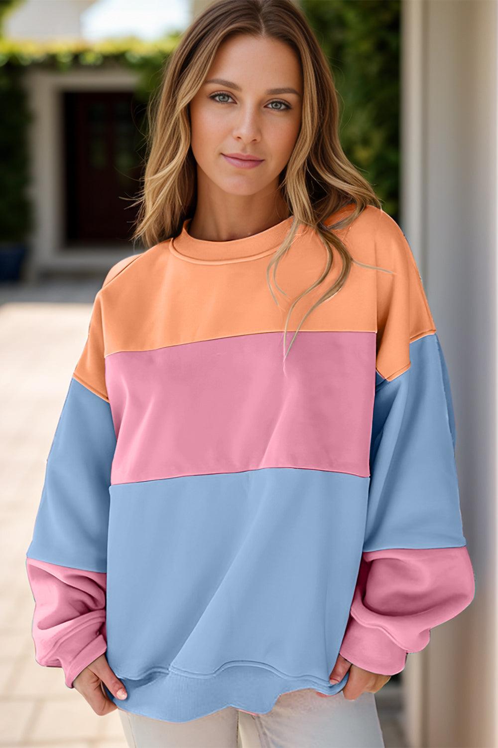 Get trendy with Color Block Round Neck Long Sleeve Sweatshirt - available at Styles Code. Grab yours today!