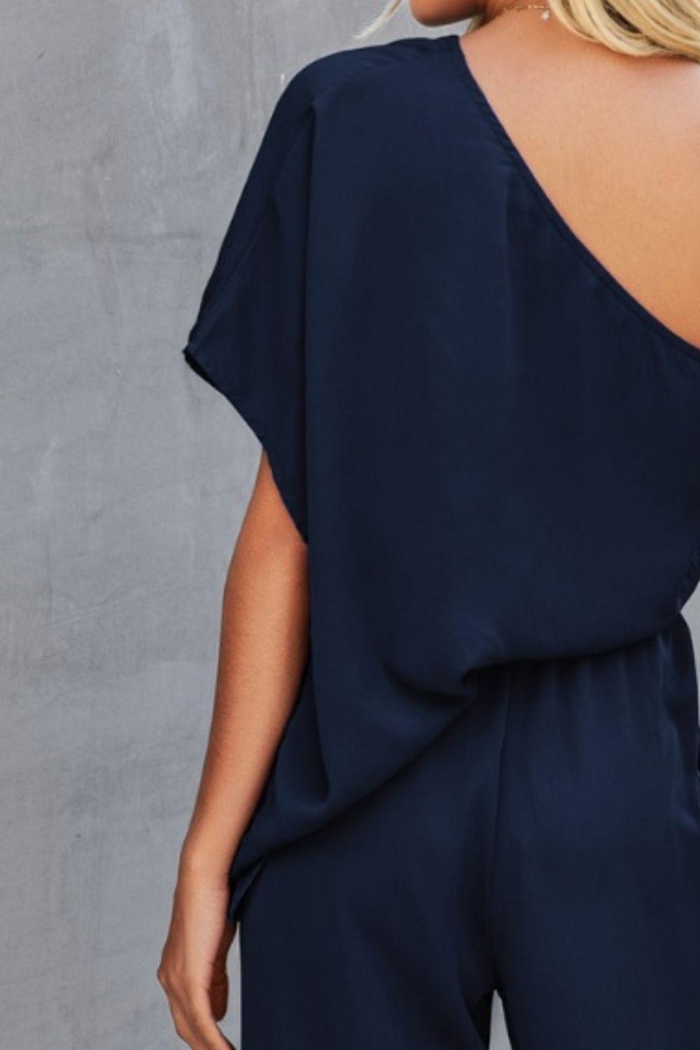 Get trendy with Single Shoulder Short Sleeve Jumpsuit - Jumpsuit available at Styles Code. Grab yours today!