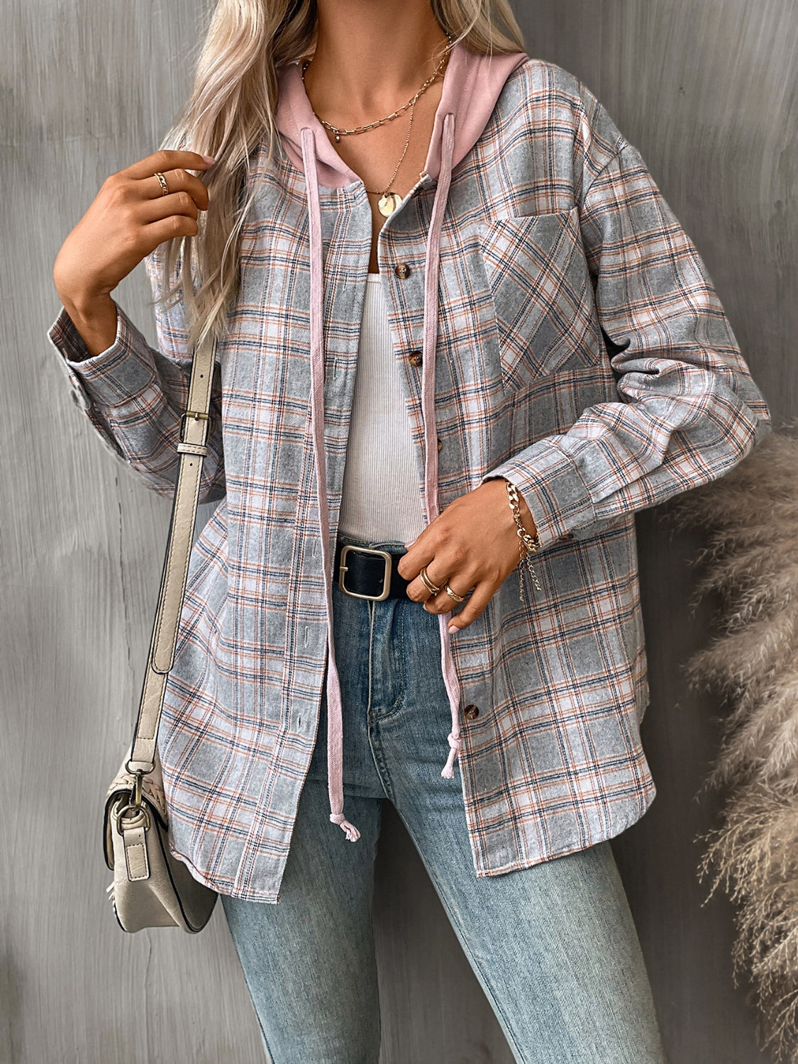 Get trendy with Plaid Long Sleeve Hooded Jacket - Jackets available at Styles Code. Grab yours today!