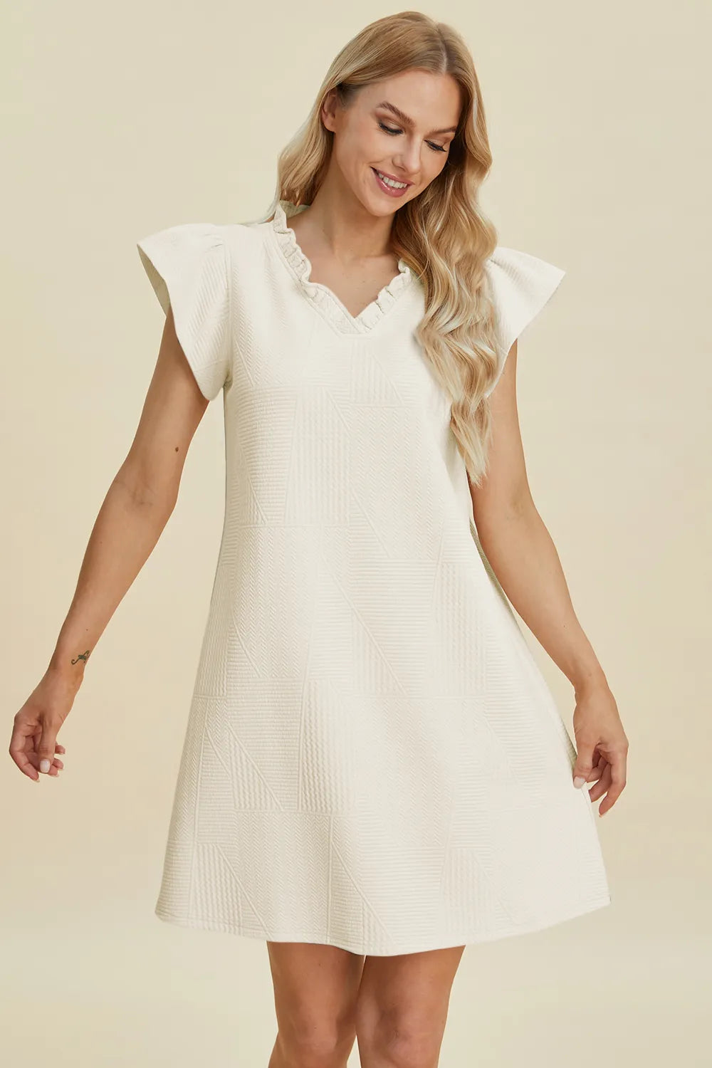 Get trendy with Full Size Ruffled V-Neck Dress - Dress available at Styles Code. Grab yours today!