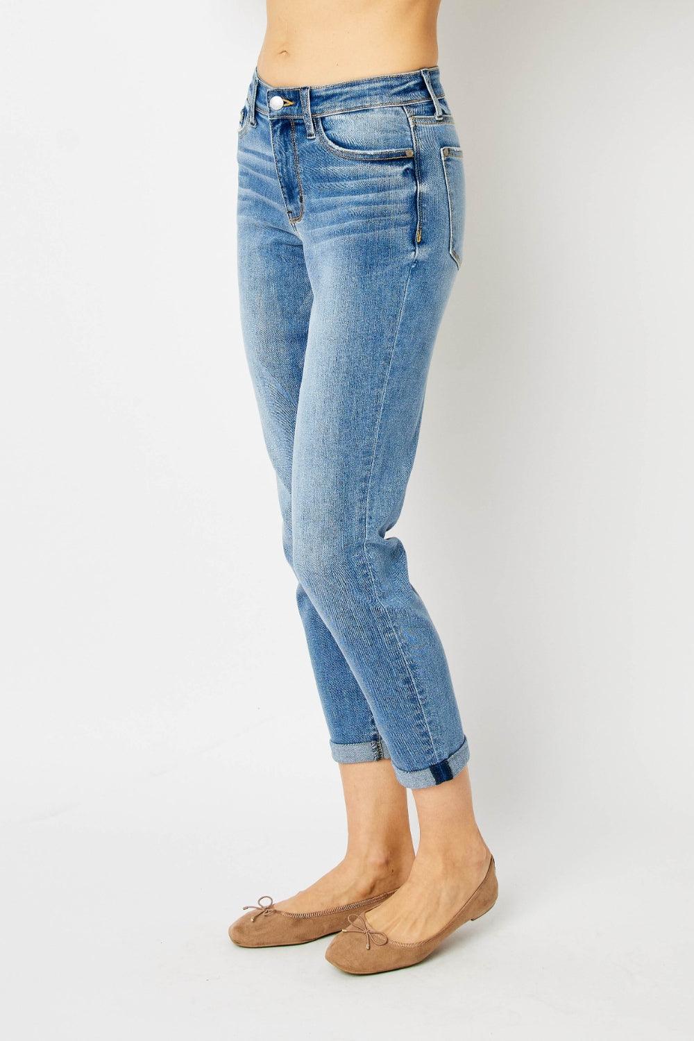 Get trendy with Full Size Cuffed Hem Slim Jeans - available at Styles Code. Grab yours today!