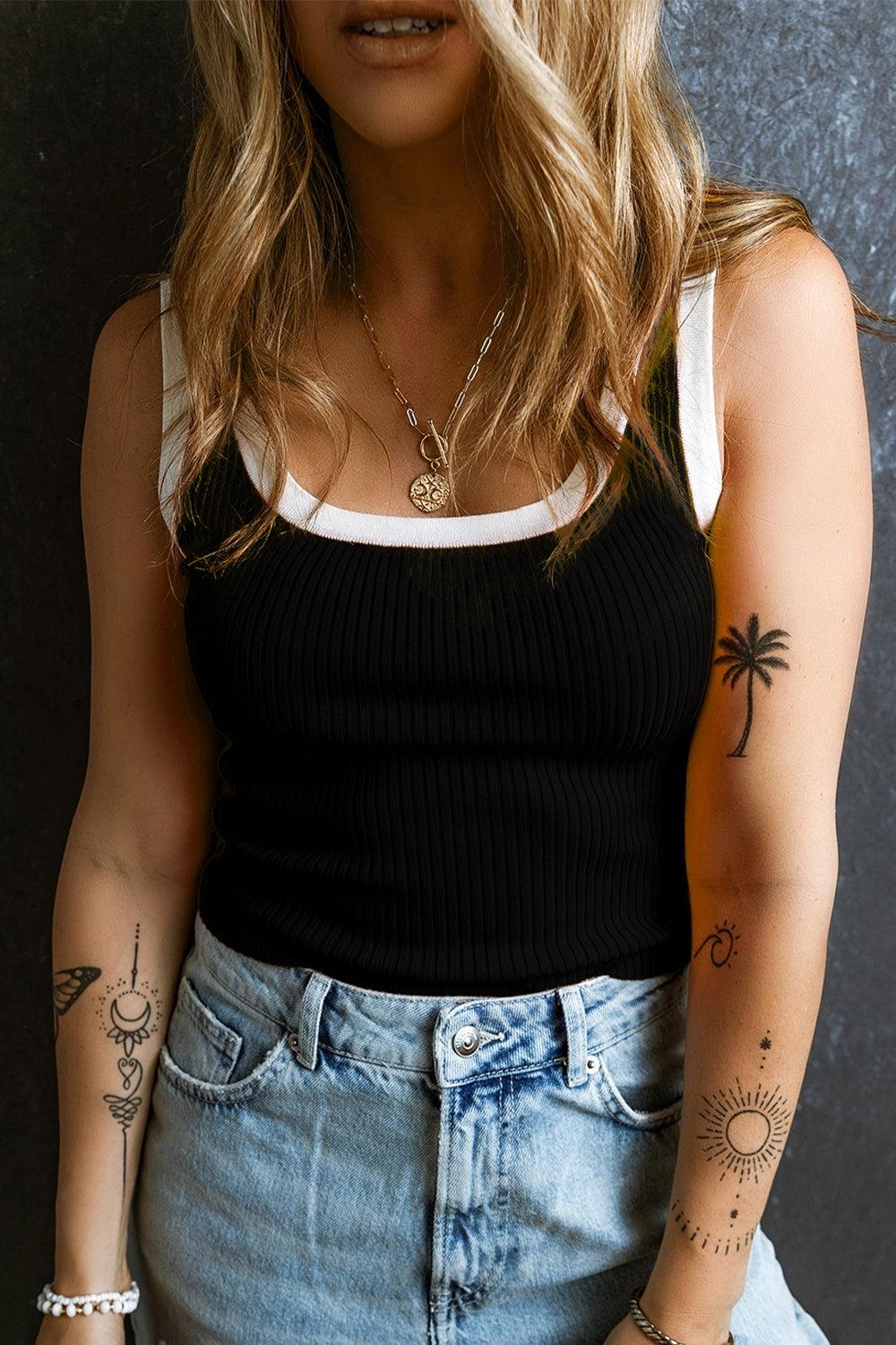Get trendy with Contrast Trim Ribbed Knit Vest - Tank Top available at Styles Code. Grab yours today!