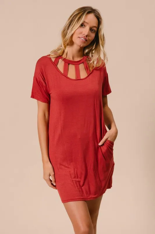 Get trendy with Front Cutout Mini Tee Dress - Dress available at Styles Code. Grab yours today!