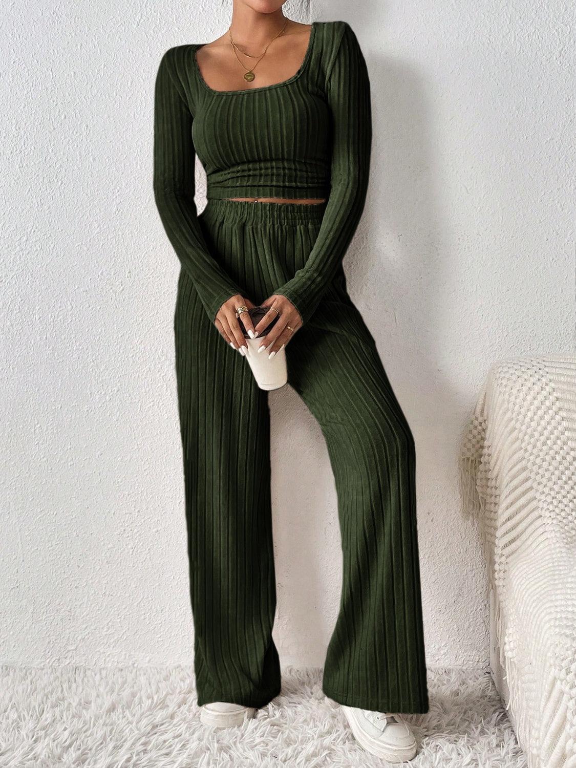 Get trendy with Scoop Neck Long Sleeve Top and Pants Set - Two Piece Sets available at Styles Code. Grab yours today!