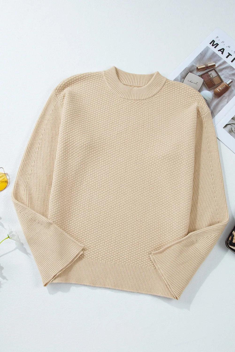 Get trendy with Textured Round Neck Long Sleeve Sweater - available at Styles Code. Grab yours today!
