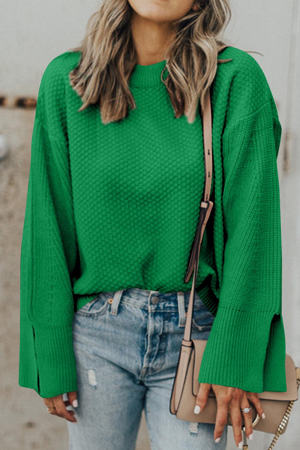 Get trendy with Textured Round Neck Long Sleeve Sweater - available at Styles Code. Grab yours today!