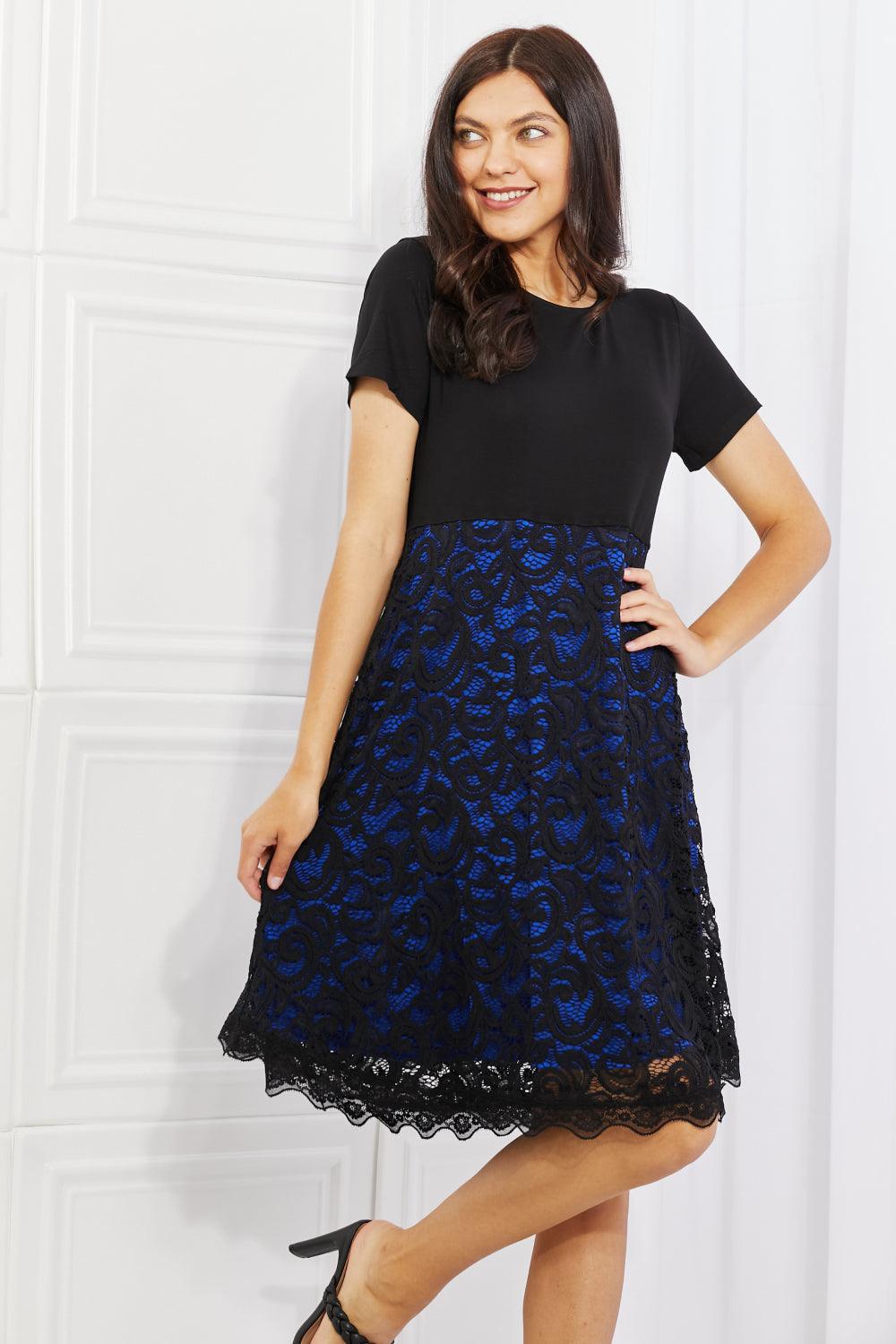 Get trendy with Full Size Contrasting Lace Midi Dress - Dress available at Styles Code. Grab yours today!