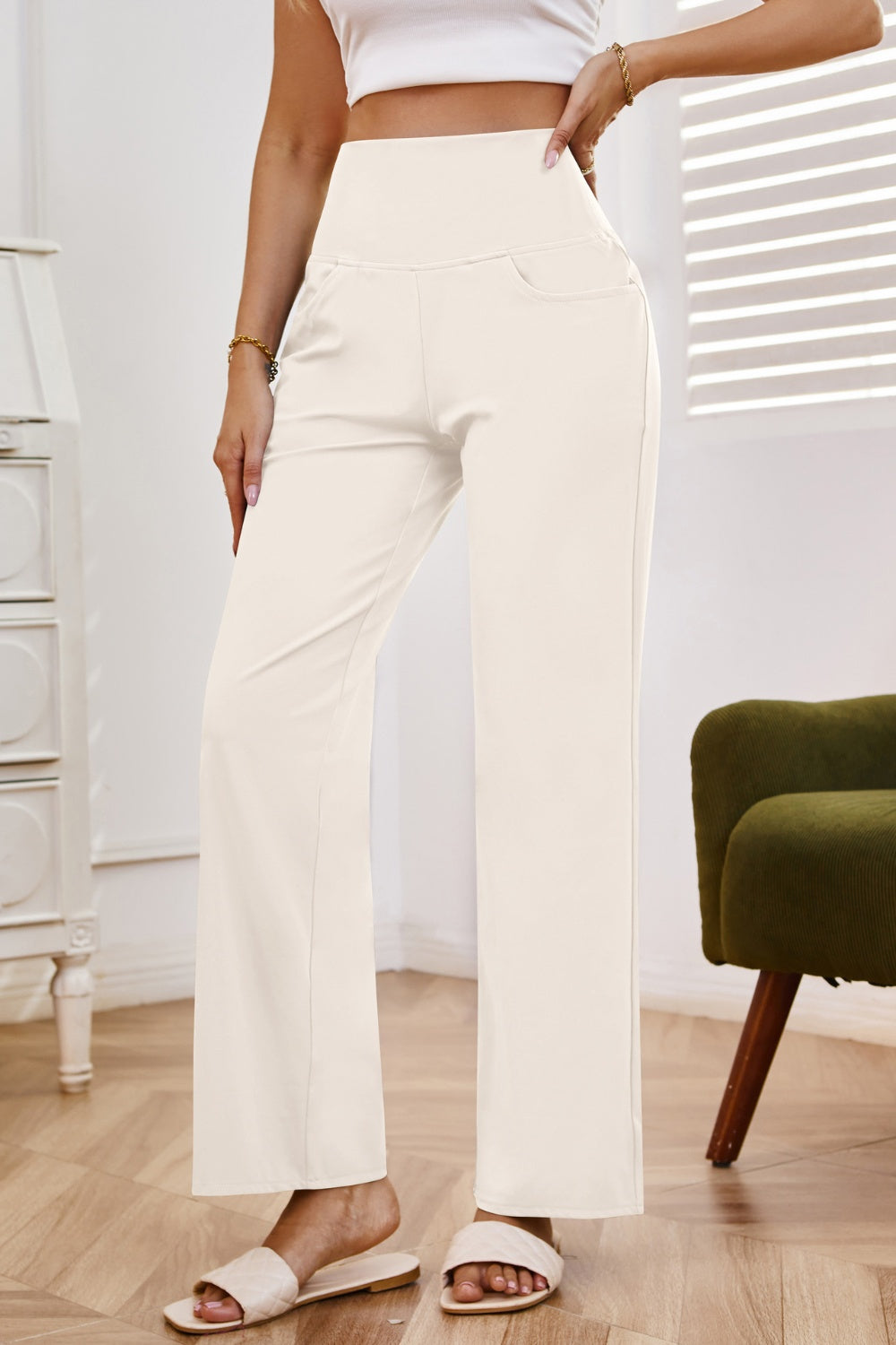 Get trendy with High Waist Wide Leg Pants with Pockets - Pants available at Styles Code. Grab yours today!