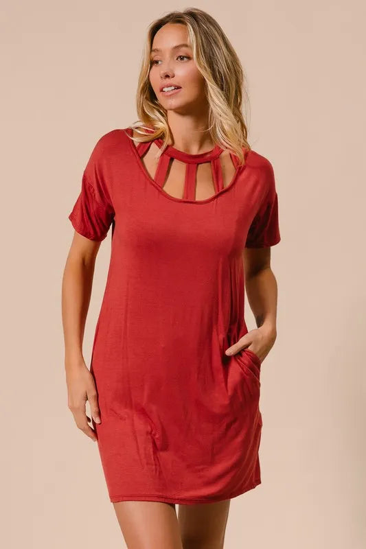 Get trendy with Front Cutout Mini Tee Dress - Dress available at Styles Code. Grab yours today!