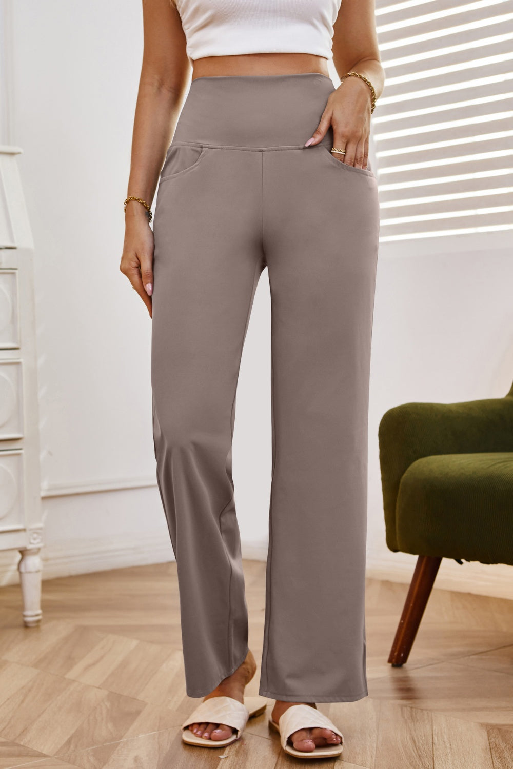 Get trendy with High Waist Wide Leg Pants with Pockets - Pants available at Styles Code. Grab yours today!
