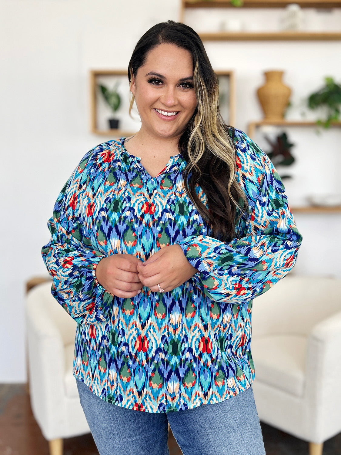 Get trendy with Full Size Balloon Sleeve Blouse - Blouse available at Styles Code. Grab yours today!