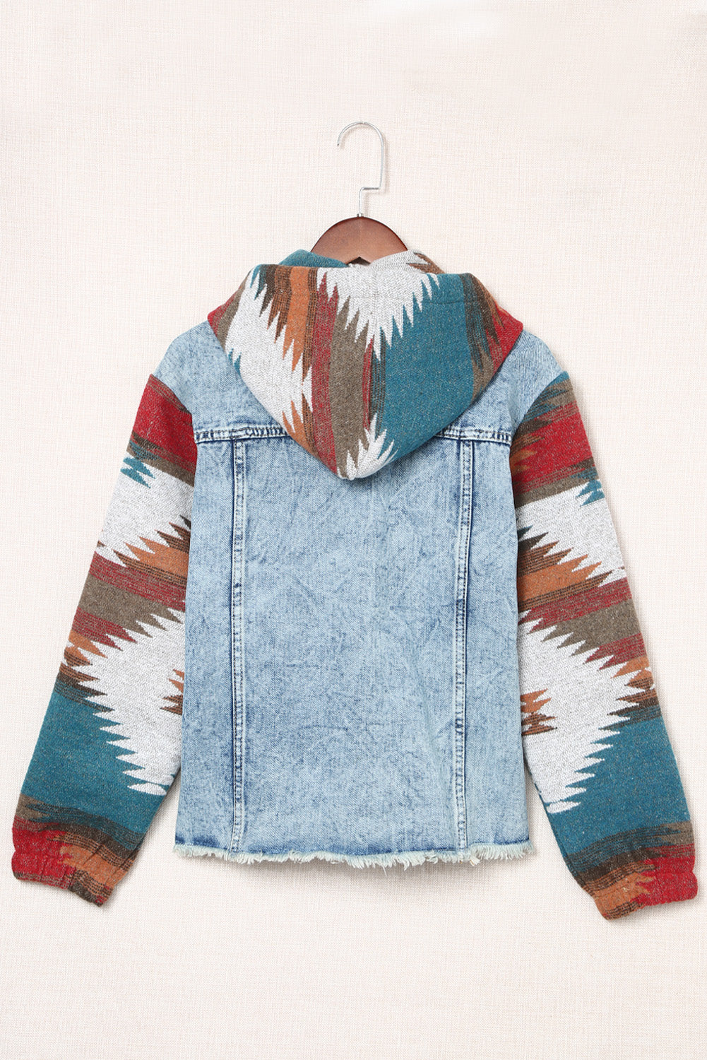 Get trendy with Drawstring Hooded Pocketed Denim Jacket - Denim Jacket available at Styles Code. Grab yours today!