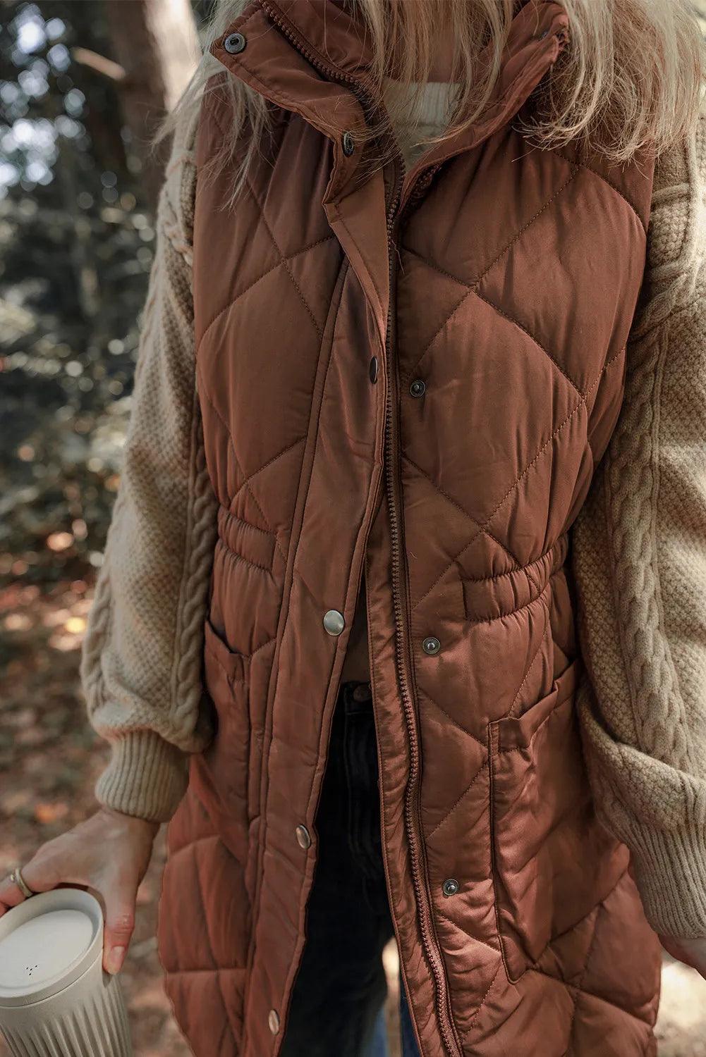 Get trendy with Pocketed Zipper and Button Vest Coat - available at Styles Code. Grab yours today!