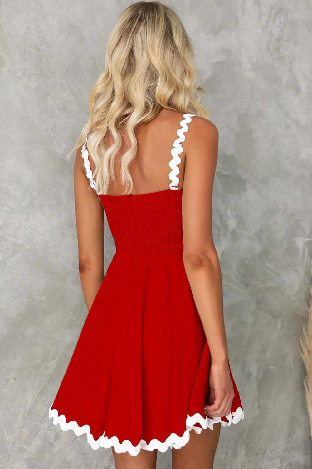 Get trendy with Contrast Trim Square Neck Mini Dress - Dress available at Styles Code. Grab yours today!