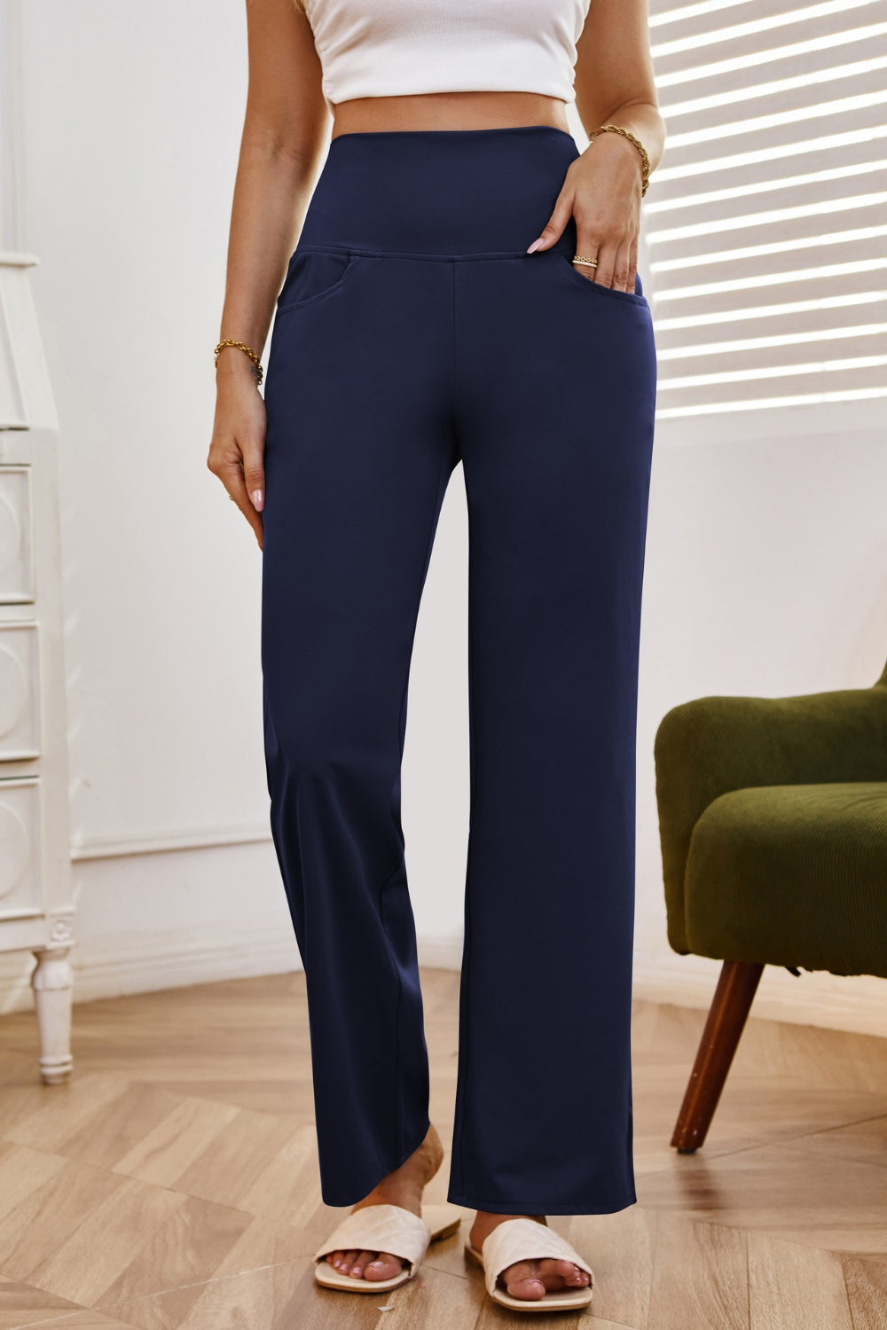 Get trendy with High Waist Wide Leg Pants with Pockets - Pants available at Styles Code. Grab yours today!