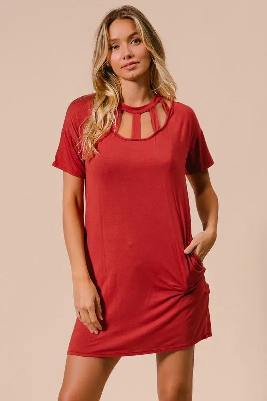 Get trendy with Front Cutout Mini Tee Dress - Dress available at Styles Code. Grab yours today!