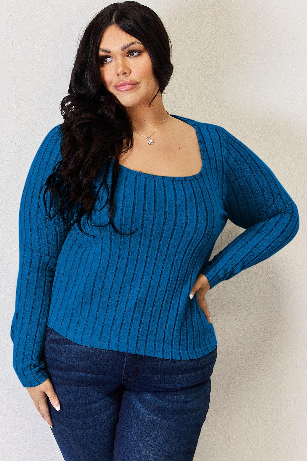 Get trendy with Full Size Ribbed Long Sleeve T-Shirt - T-Shirt available at Styles Code. Grab yours today!