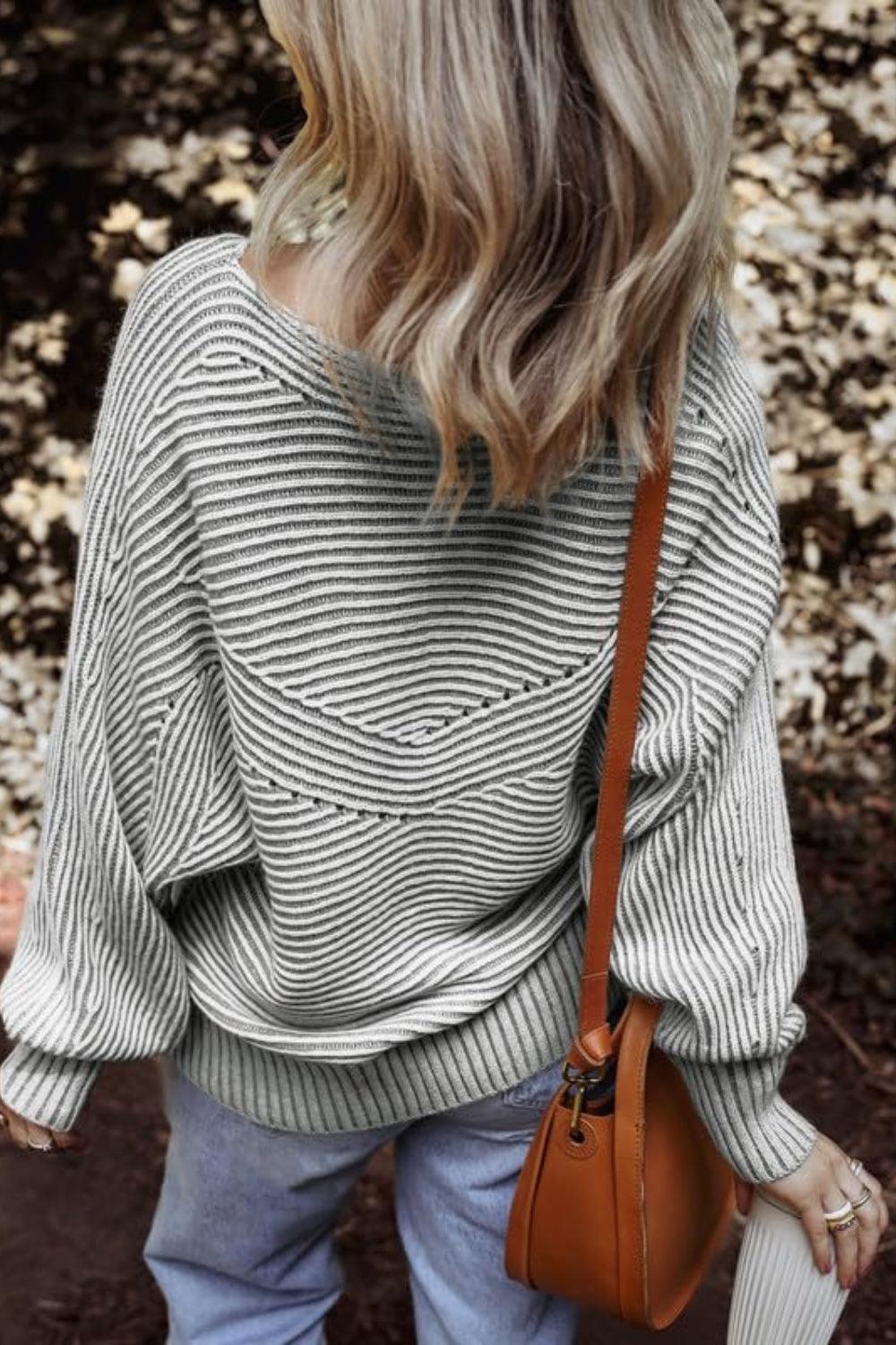 Get trendy with Textured Striped Round Neck Long Sleeve Top - available at Styles Code. Grab yours today!